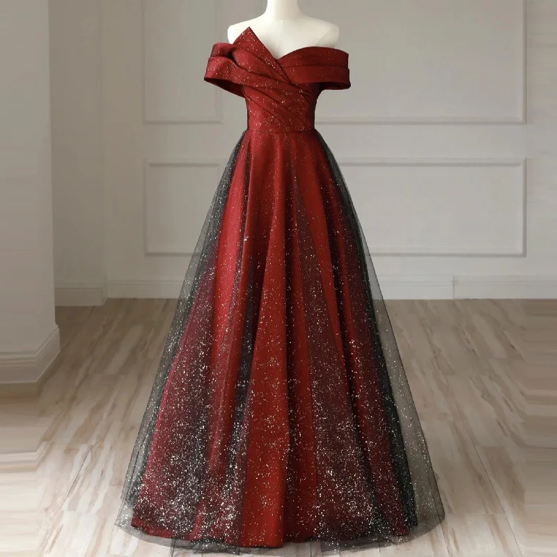 Off the Shoulder Black Red Evening Dresses Party Gowns