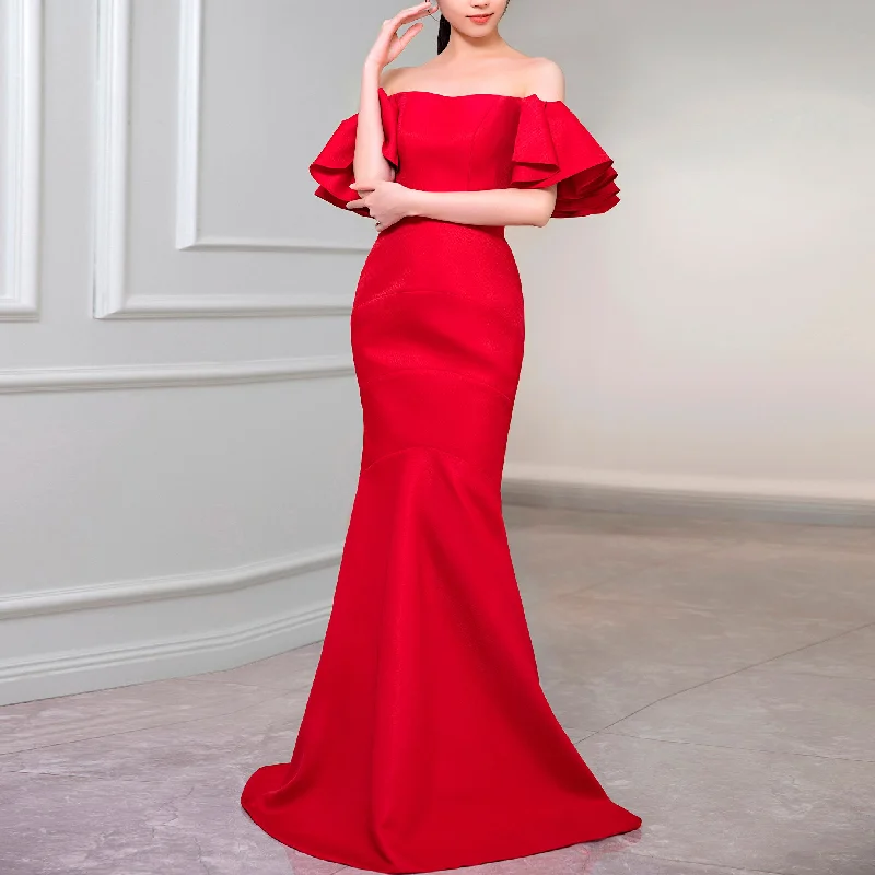 Off the Shoulder Mermaid Red Prom Dress Party Gown