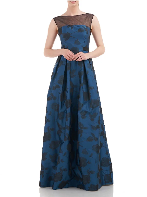 Womens Floral Pleated Evening Dress