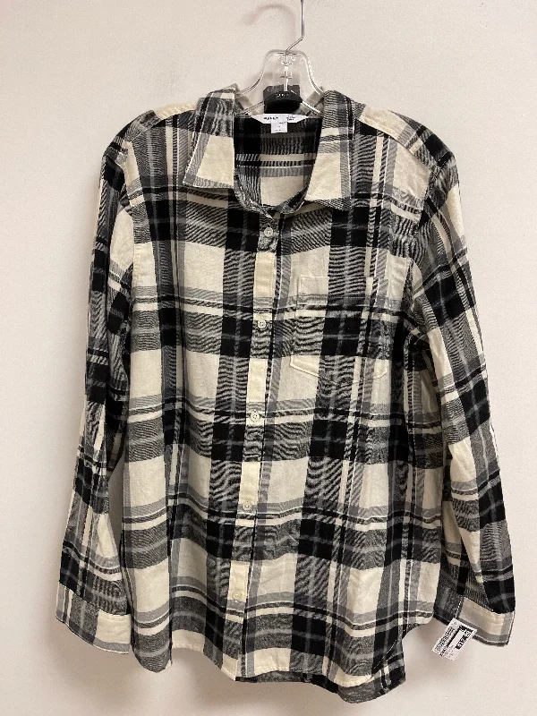 Blouse Long Sleeve By Old Navy In Black & Cream, Size: Xl