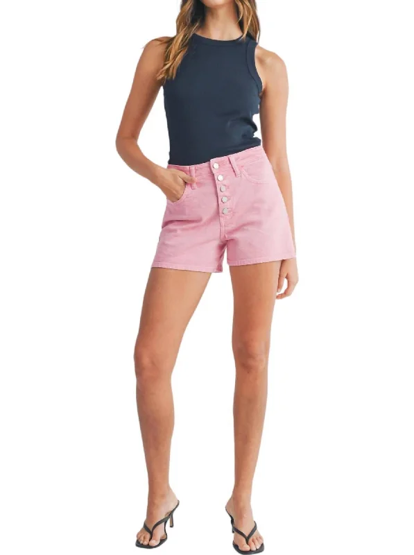 Button Down Clean Hem Short In Pink