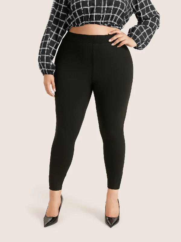 High Rise Pleated Elastic Waist Skinny Leggings