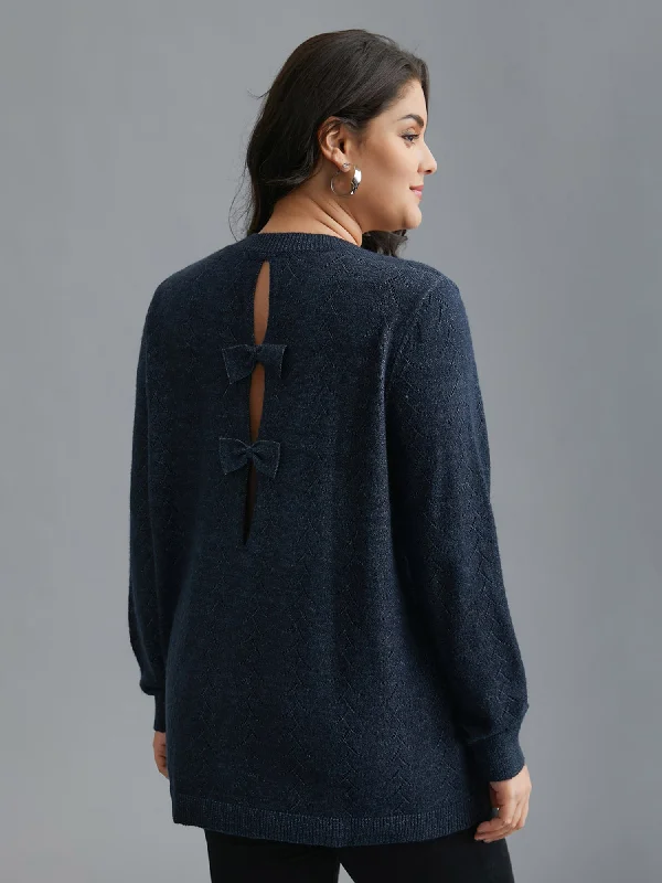 Hollowed-Out-Back Bows V-Neck Pullover