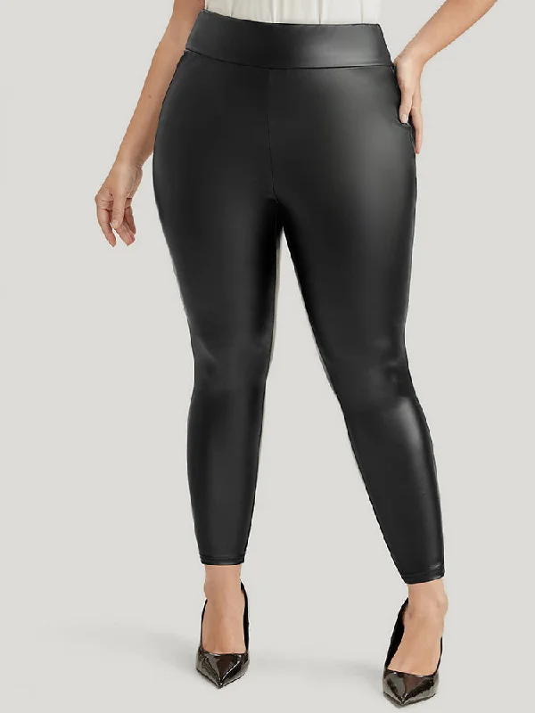 PU Leather Wideband Waist Leggings