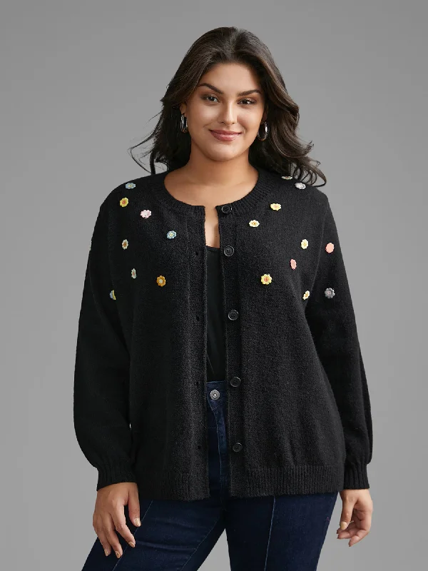 Stereo Flower Design Button Through Cardigan