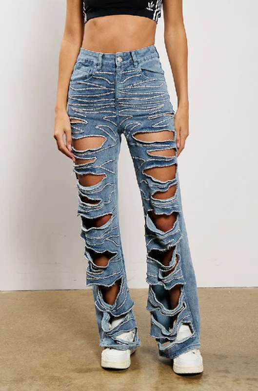 STRIPPED DOWN FLARE LEG DENIM PANT