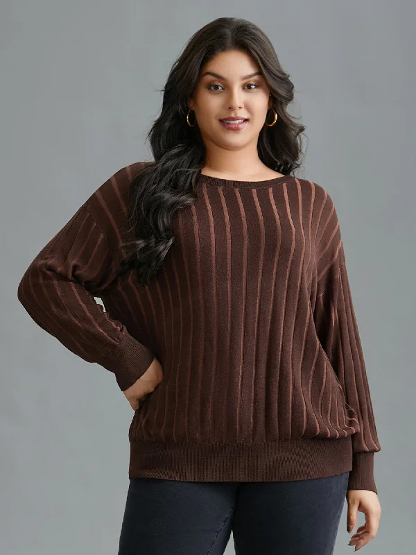 Textured Ribbed Hem Round Neck Pullover