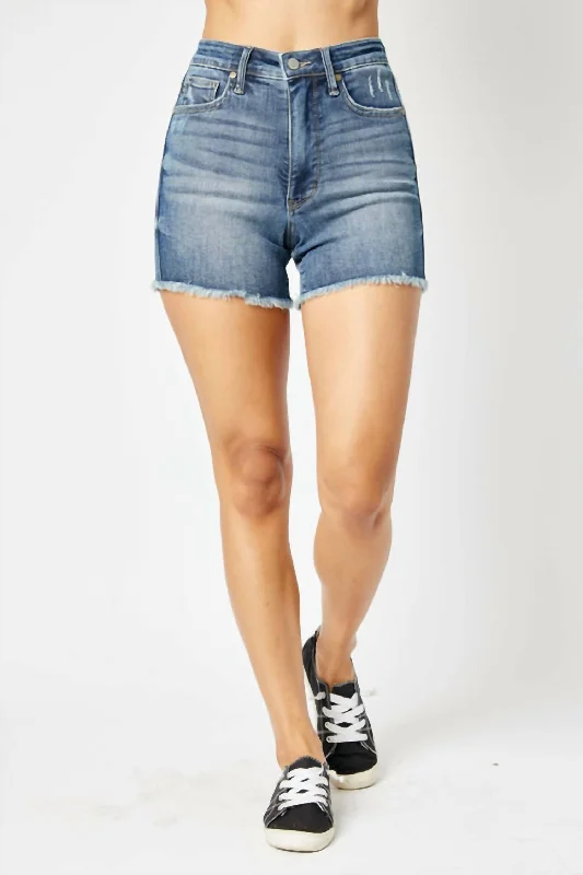 Women's High Waist Denim Shorts In Medium Blue